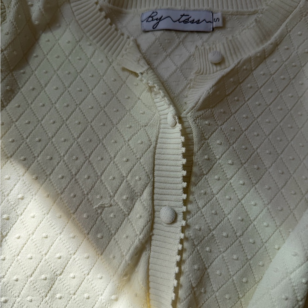 Light Cream Textured Button-Front Cardigan - Picture 2 of 3